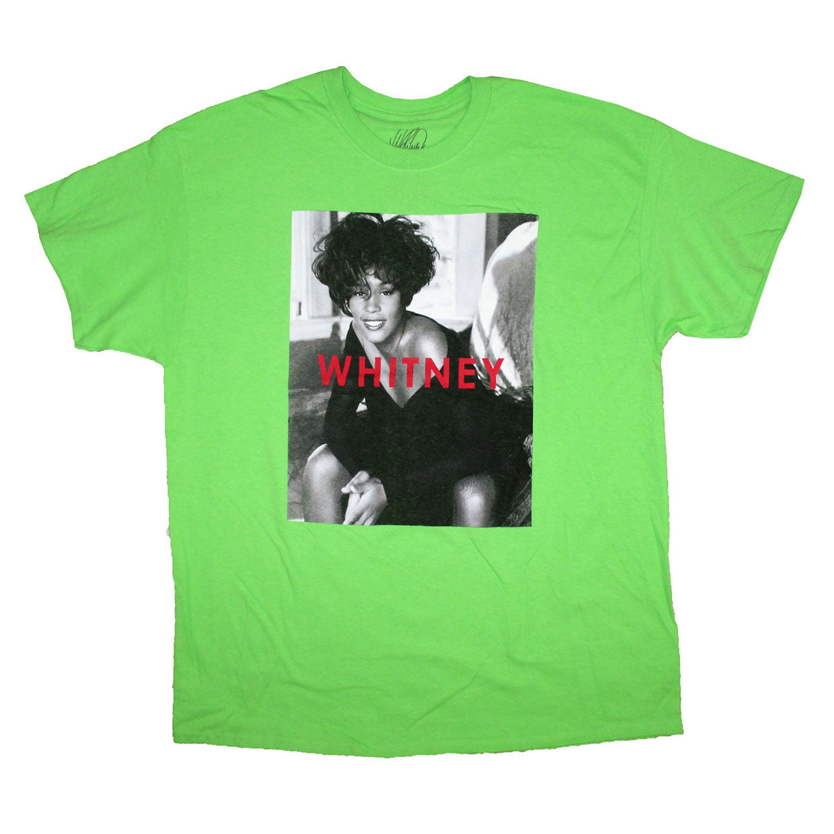 Whitney Houston Name on Lime Green Tee T-shirt Front