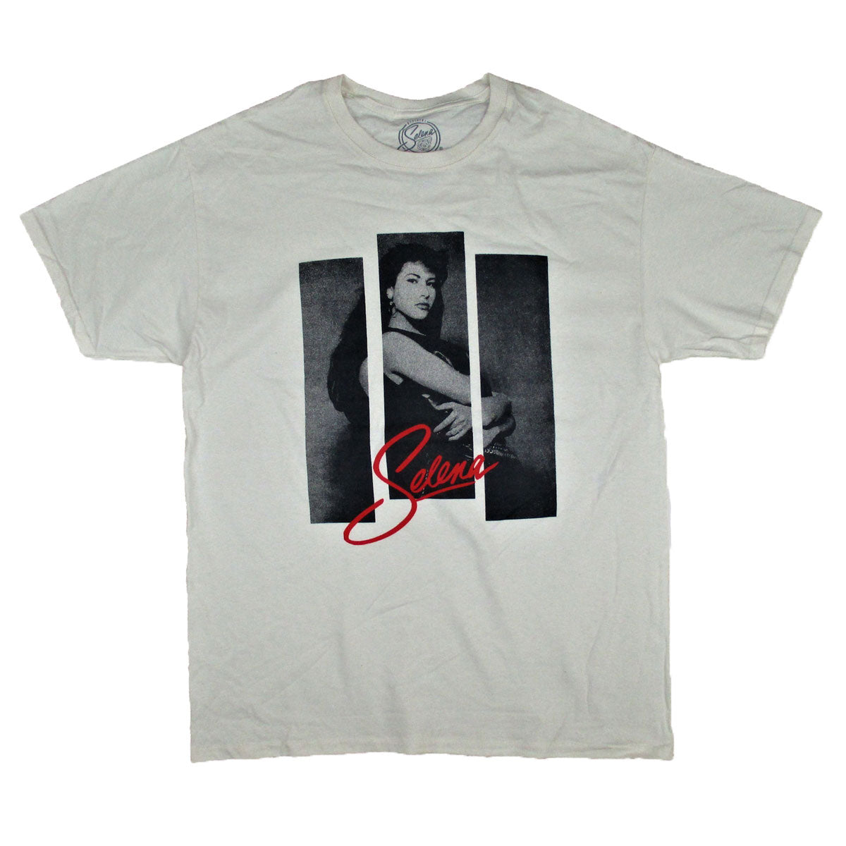 Selena 3 Strips Photo on Cream Tee T-shirt Front