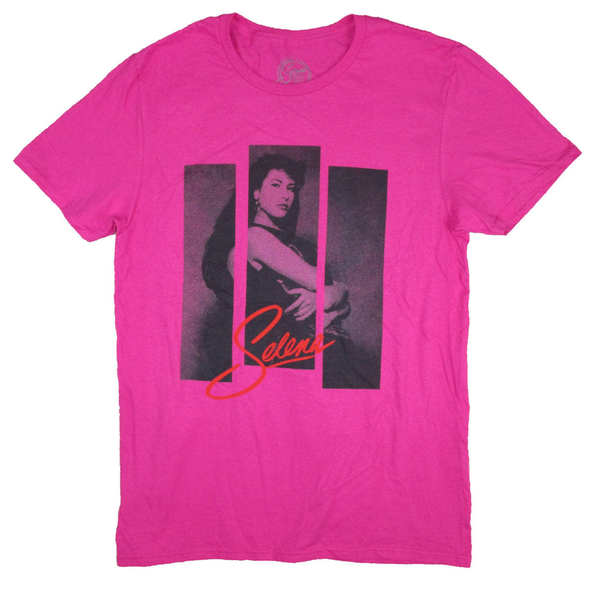 Selena 3 Strips Photo On Pink Tee T-shirt Front