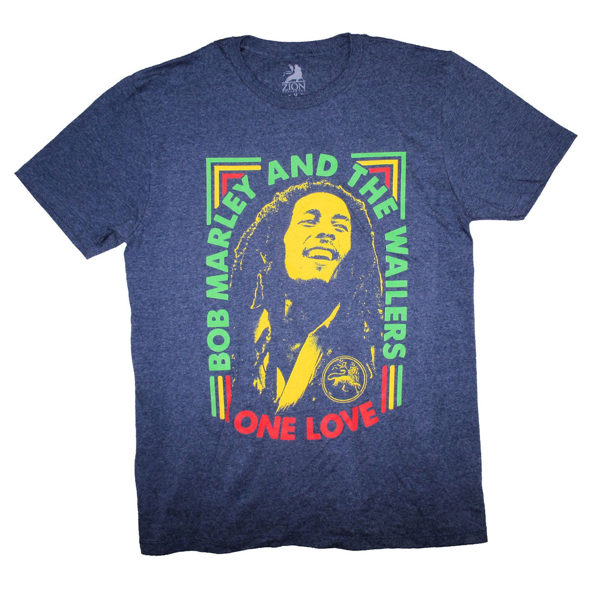 Bob Marley Yellow Face on Heather Blue Tee T-shirt Front