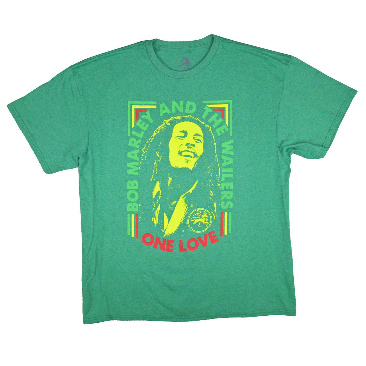 Bob Marley Yellow Face on Green Tee T-shirt Front