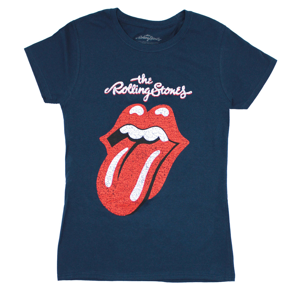 Rolling Stones Cracked Logo & Tongue on Navy Blue Tee T-shirt Front