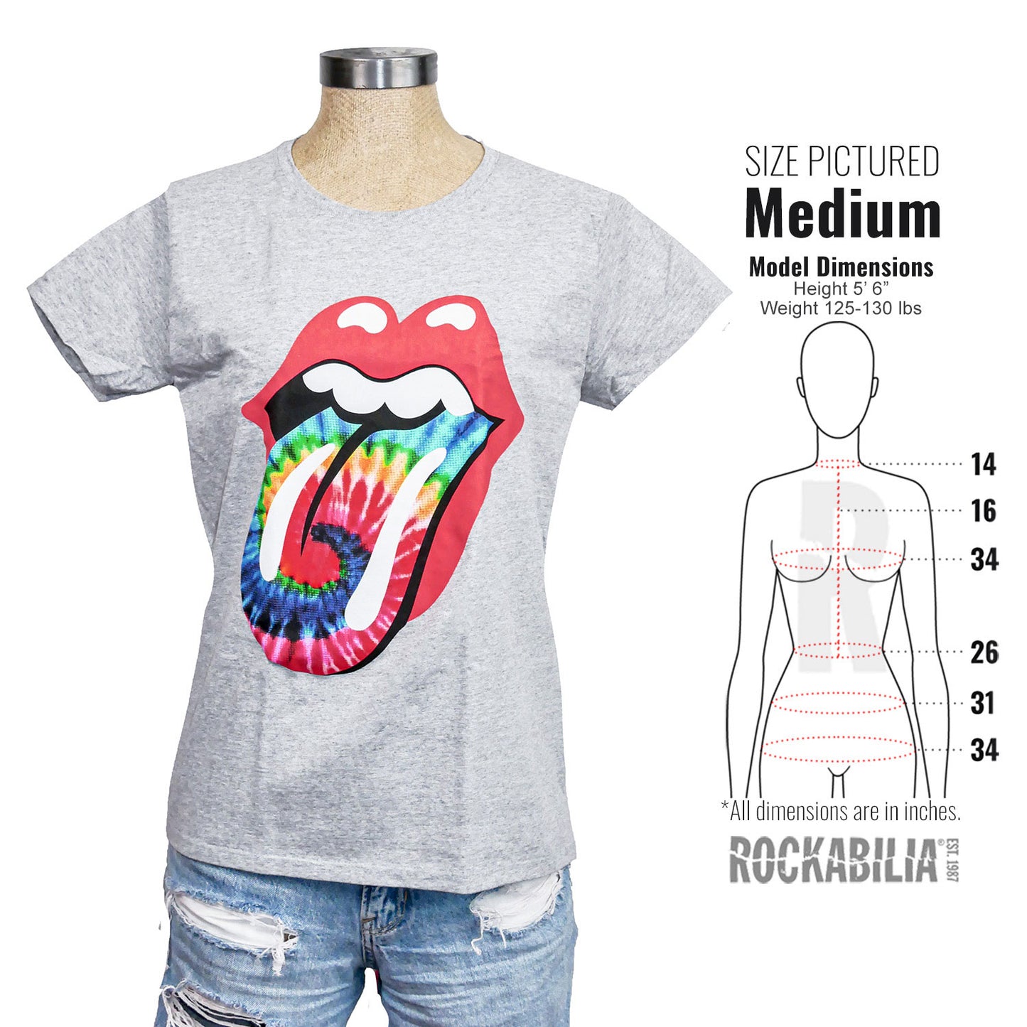 Rolling Stones Dyed Tongue on Heather Gray Women'sTee Junior Top Alt 3