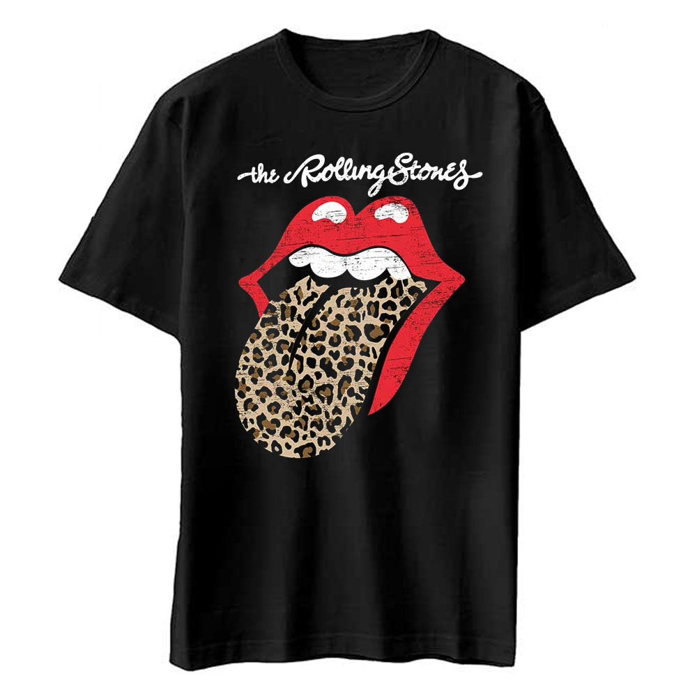 Rolling Stones Leopard Print Tongue Slim Fit T-shirt Front