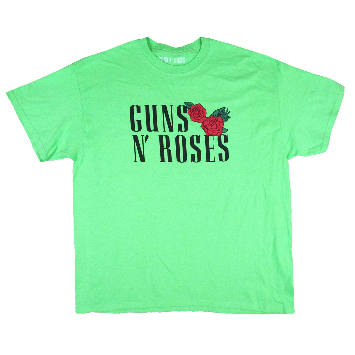 Guns N Roses Red Roses on Lime Green Tee T-shirt Front