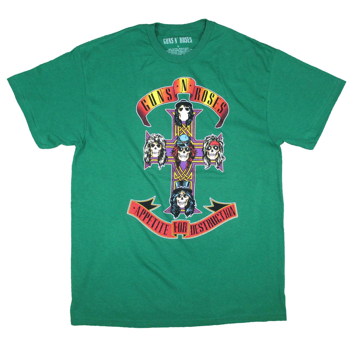 Guns N Roses Colored Cross on Green Tee T-shirt Front