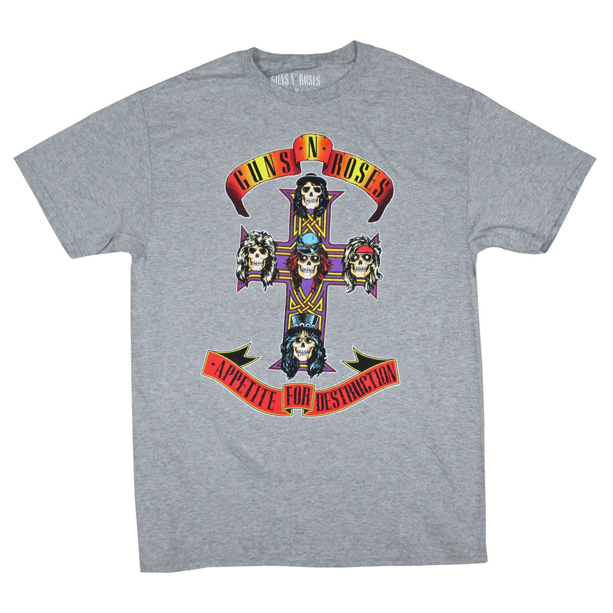 Guns N Roses Colored Cross on Light Heather Gray Tee T-shirt Front