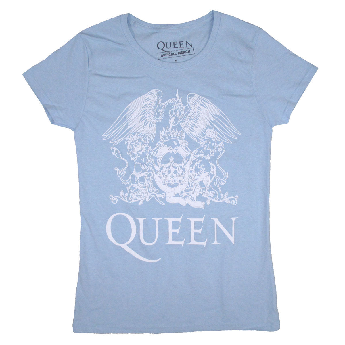 Queen White Crest on Light Blue Baby Doll Junior Top Front