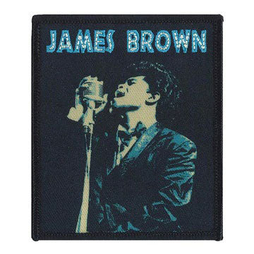 James Brown Singing in Blue Embroidered Patch Front