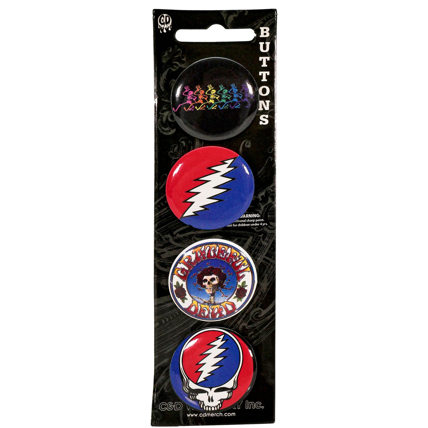 Grateful Dead 4 Pack 1.25" Button Set Collector Items Back