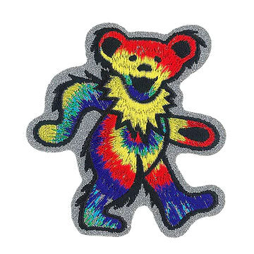 Grateful Dead Tie Dye Bear Glitter Embroidered Patch Front