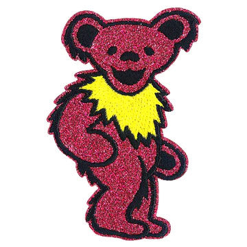 Grateful Dead Pink Dancing Bear Glitter Embroidered Patch Front