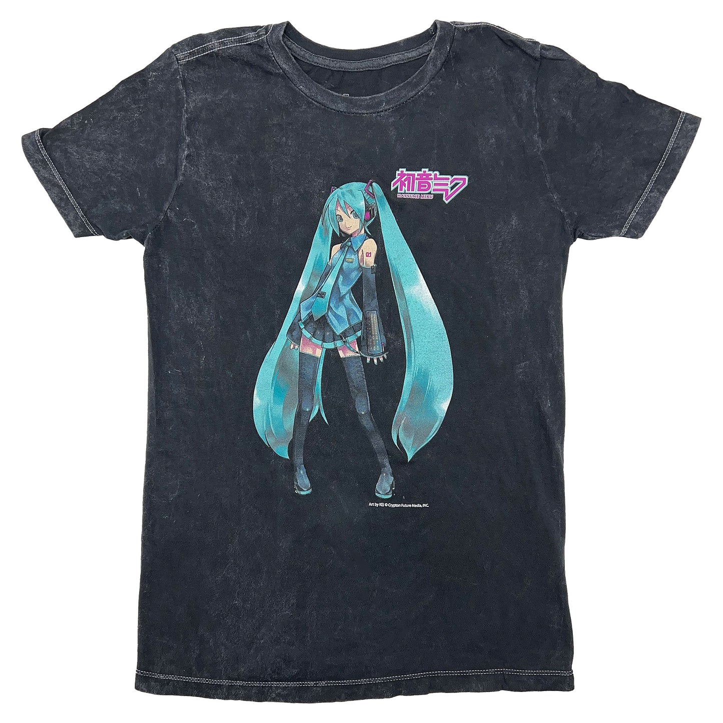 Hatsune Miku Black Mineral Wash Body Tee With Large Front Print Tie Dye T-shirt Front
