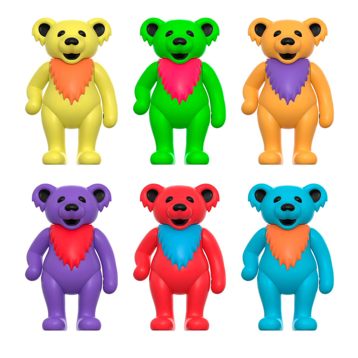 Grateful Dead Super7 Dancing Bears (Glow) ReAction Figures Box Flat (6 Figures) Action Figure Back