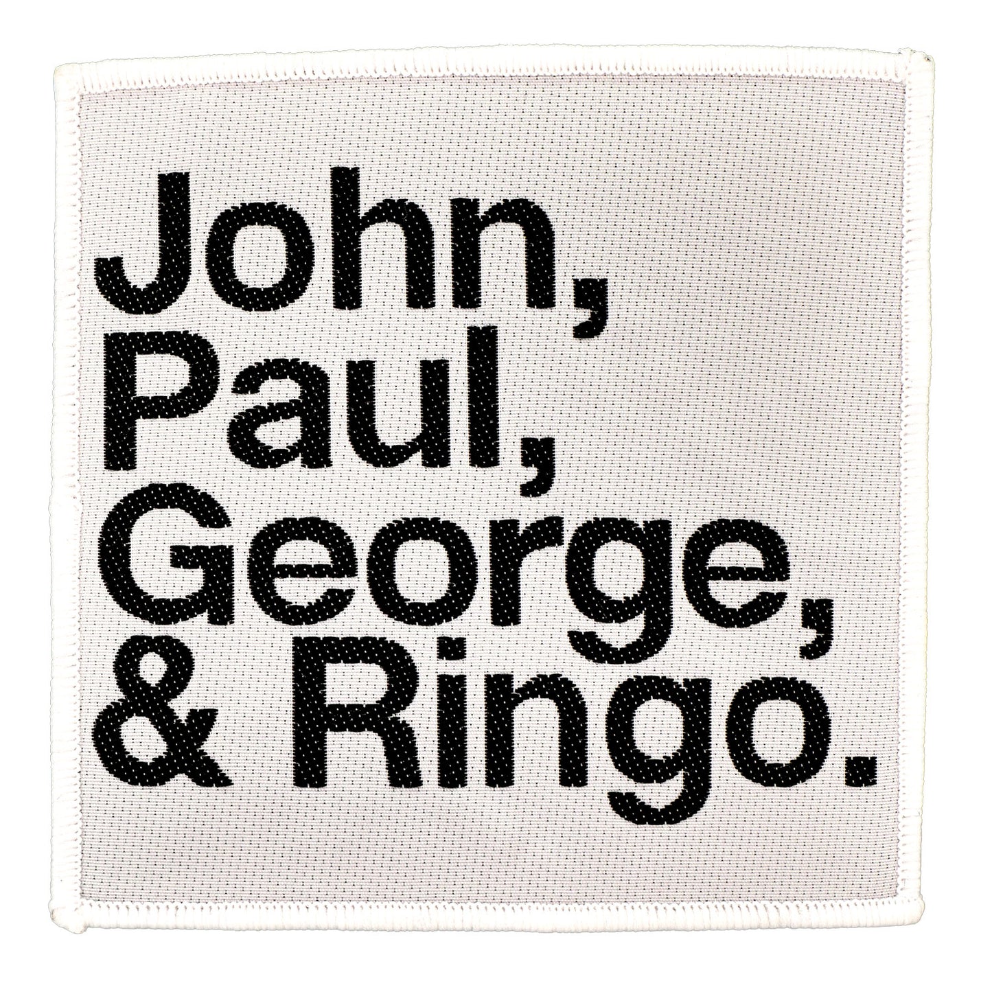 Beatles John, Paul, George, Ringo Black On White Woven Patch Front