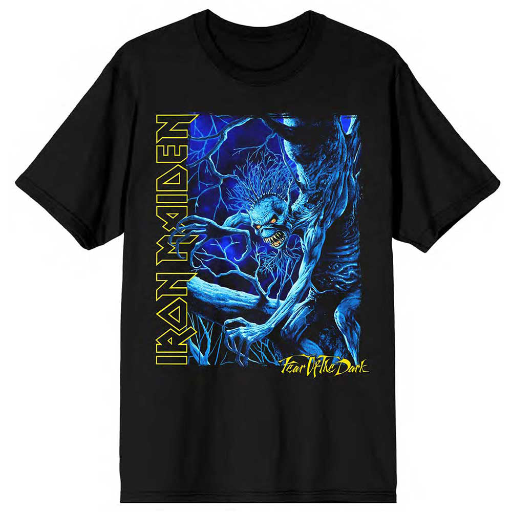 Iron Maiden Fear Of The Dark Blue Tone Eddie Vertical Logo T-shirt Front