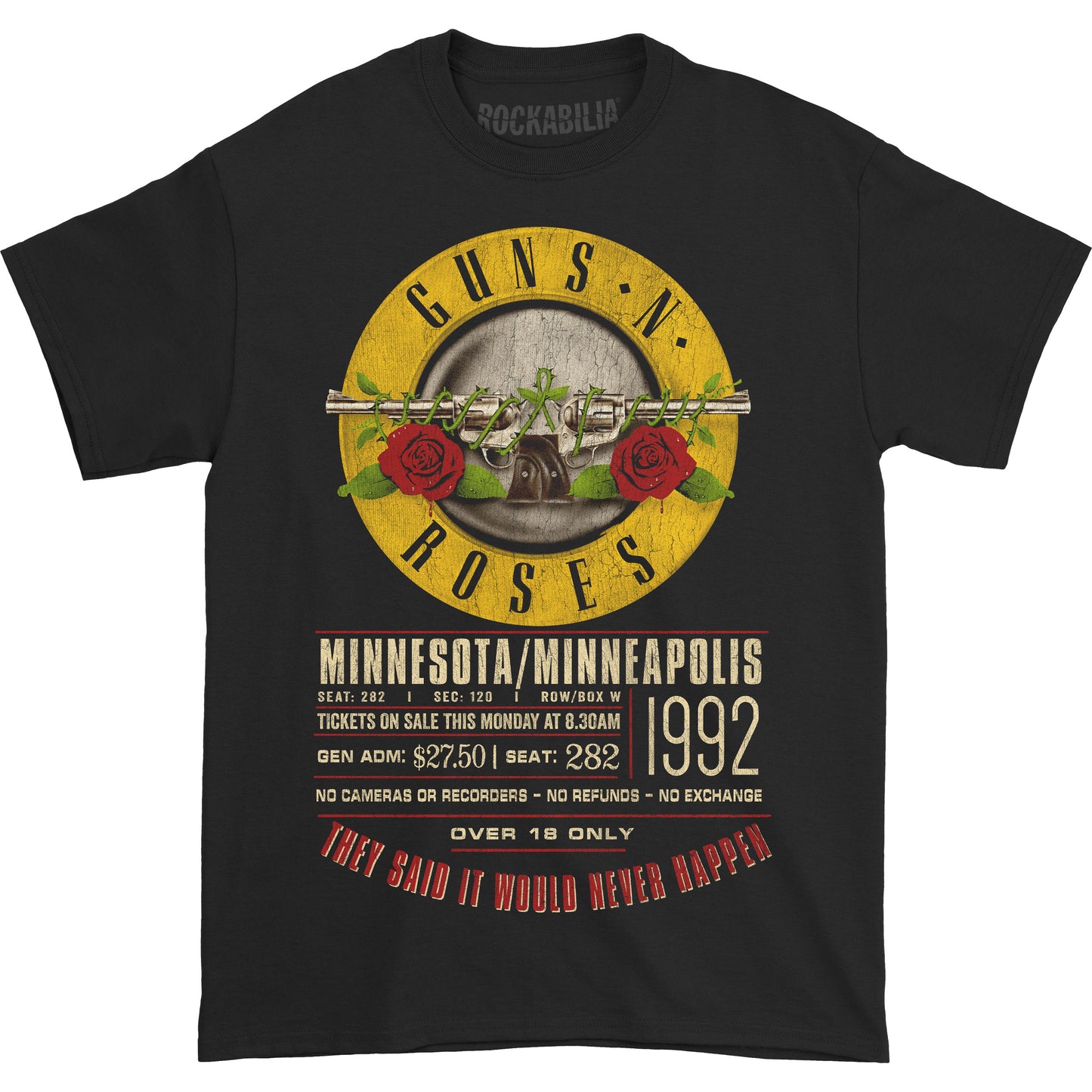 Guns N Roses Tour '92 Ticket T-shirt Front