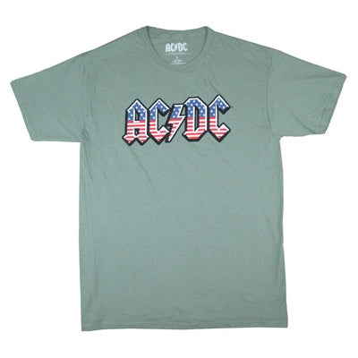AC/DC Old Glory on Sage Green Tee T-shirt Front