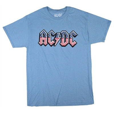 AC/DC Old Glory on Light Blue Tee T-shirt Front