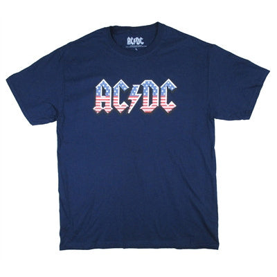 AC/DC Old Glory on Navy Blue Tee T-shirt Front