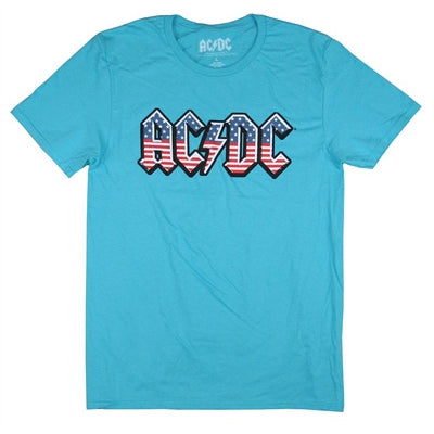 AC/DC Old Glory on Aqua Tee T-shirt Front