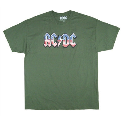 AC/DC Old Glory on Army Green Tee T-shirt Front