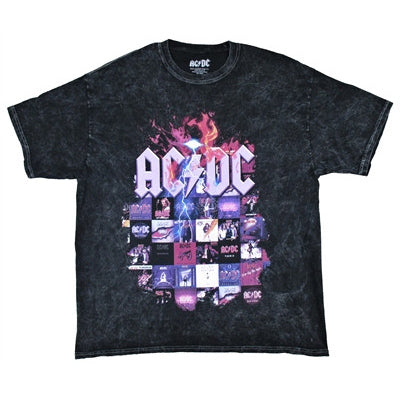 AC/DC Album Covers Collage Stonewash Tee Tie Dye T-shirt Front