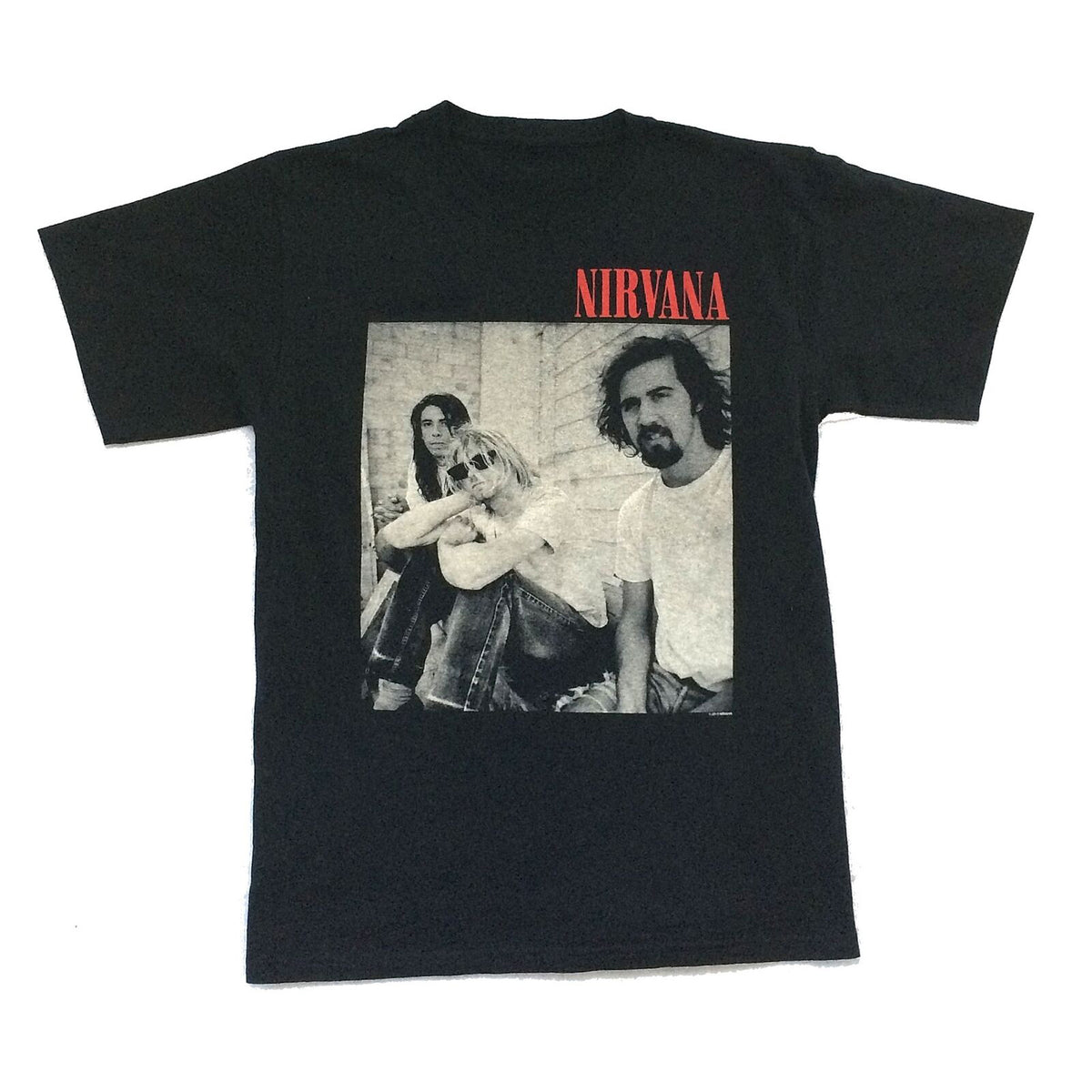 Nirvana Red Logo Black & White Band Pic T-shirt Front