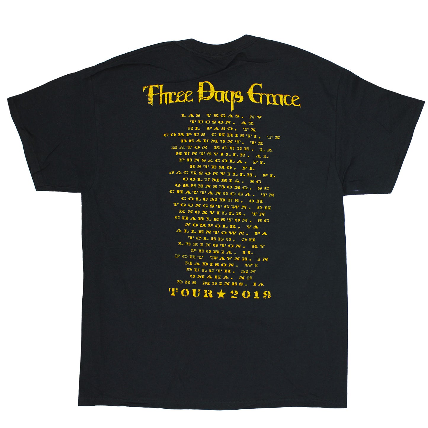 Three Days Grace Original Let's Start A Riot 2019 U.S. Tour Concert T-shirt Back