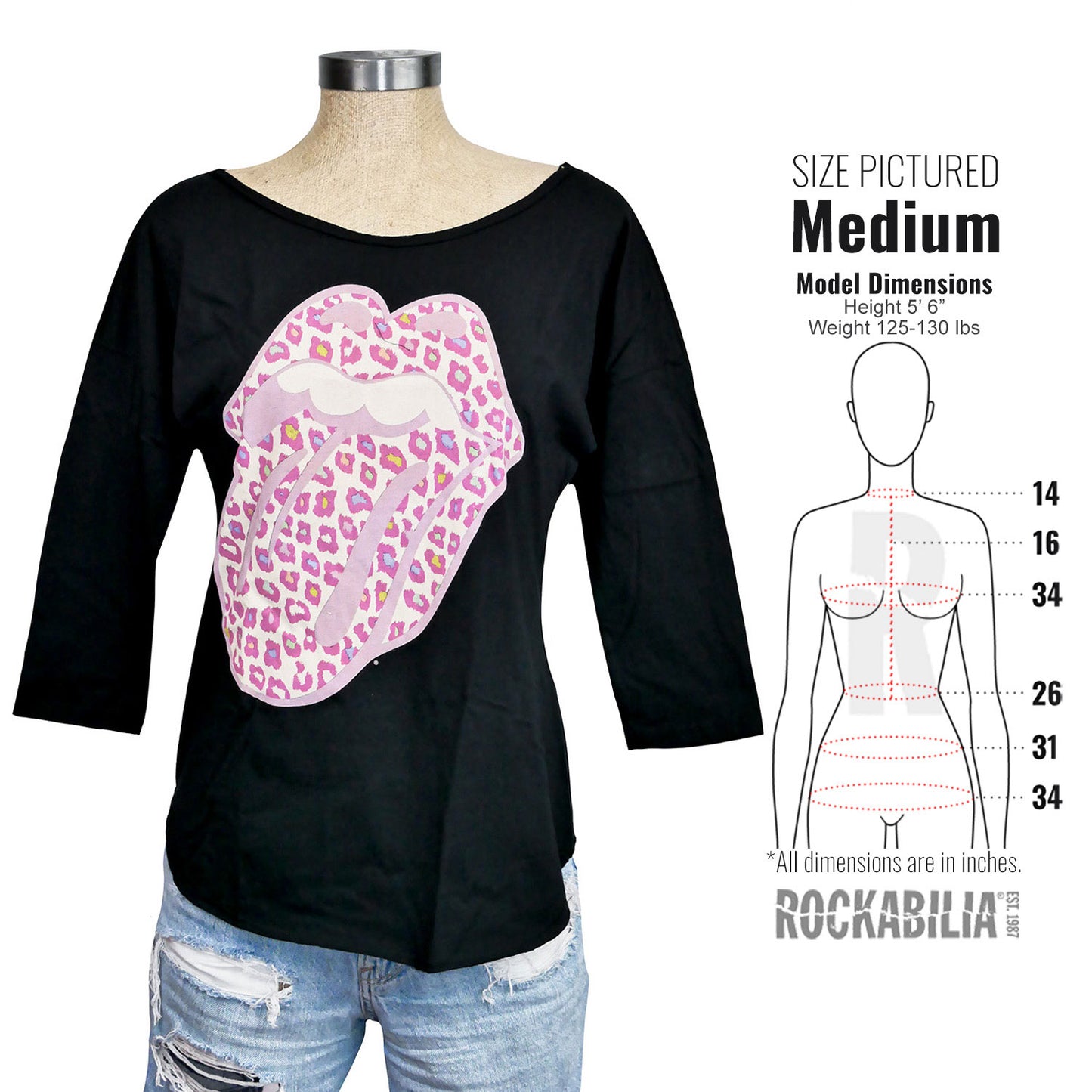 Rolling Stones Pink Leopard 3/4 Sleeve Dolman Junior Top Alt 3