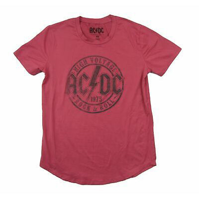 AC/DC High Voltage Stamp Womens Soft Rose Red Tunic Junior Top Front