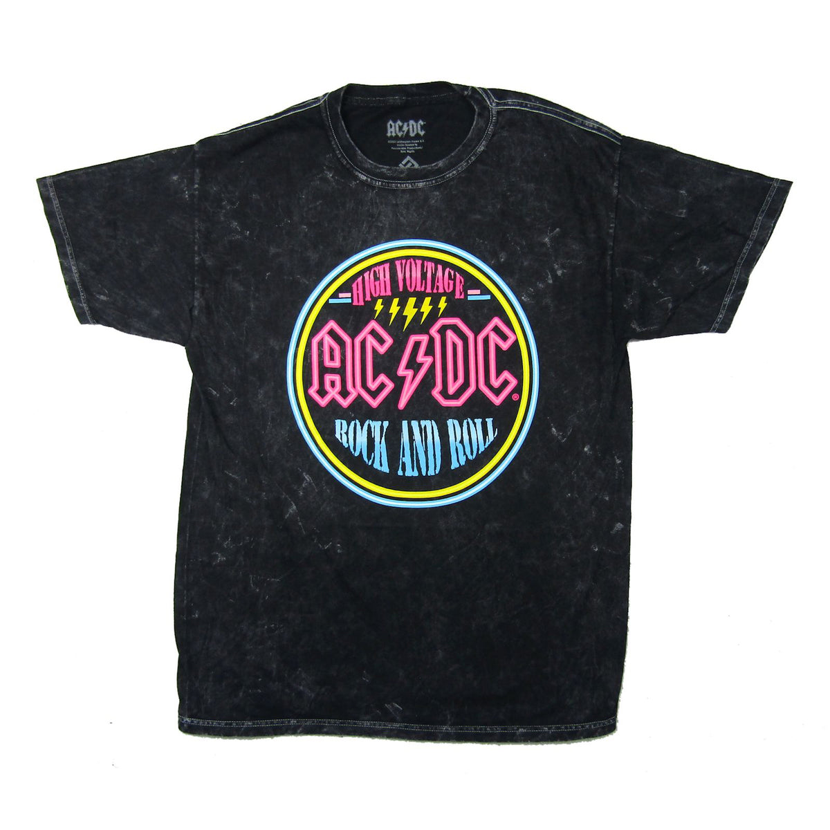 AC/DC Neon High Voltage Rock N Roll Stonewashed T-shirt Front