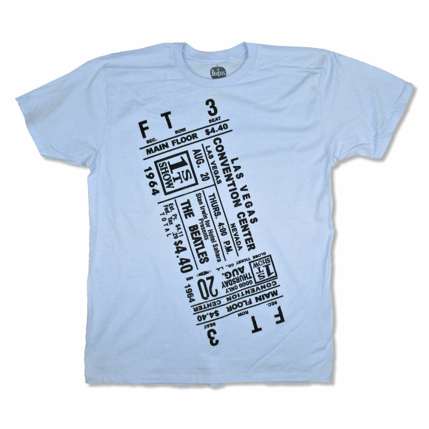 Beatles 1964 Las Vegas Ticket On Super Soft Light Blue Tee T-shirt Front