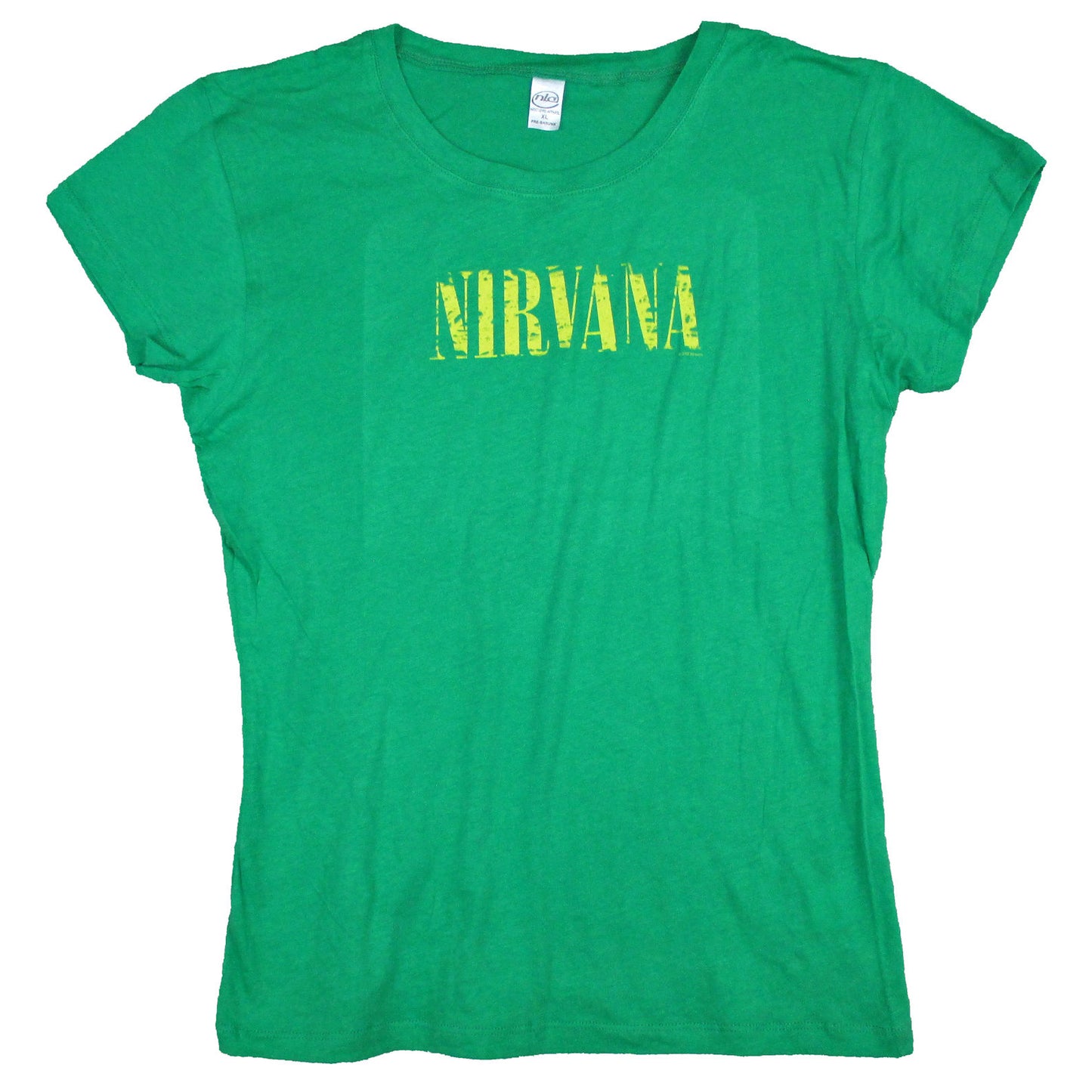 Nirvana Yellow Distressed Classic Logo On 3/4 Crop Junior Top Front