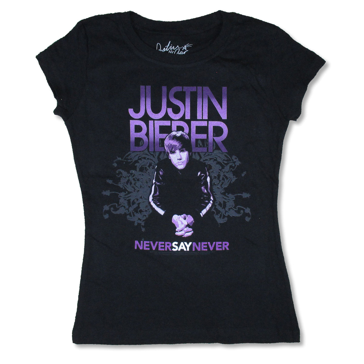 Justin Bieber Purple Never Say Never Youth Girls Childrens T-shirt Front