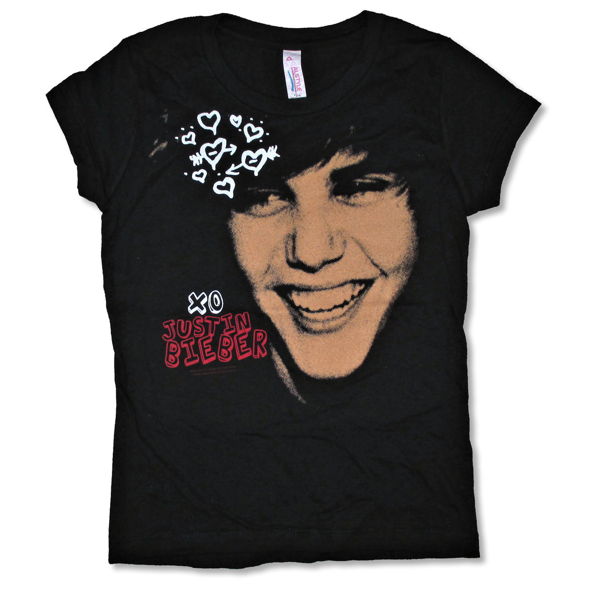 Justin Bieber Xo Hearts Portrait Youth Tee Junior Top Front