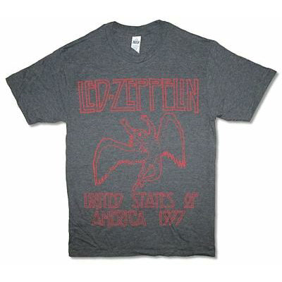 Led Zeppelin Usa 1977 Red Outline Dark Heather T-shirt Front