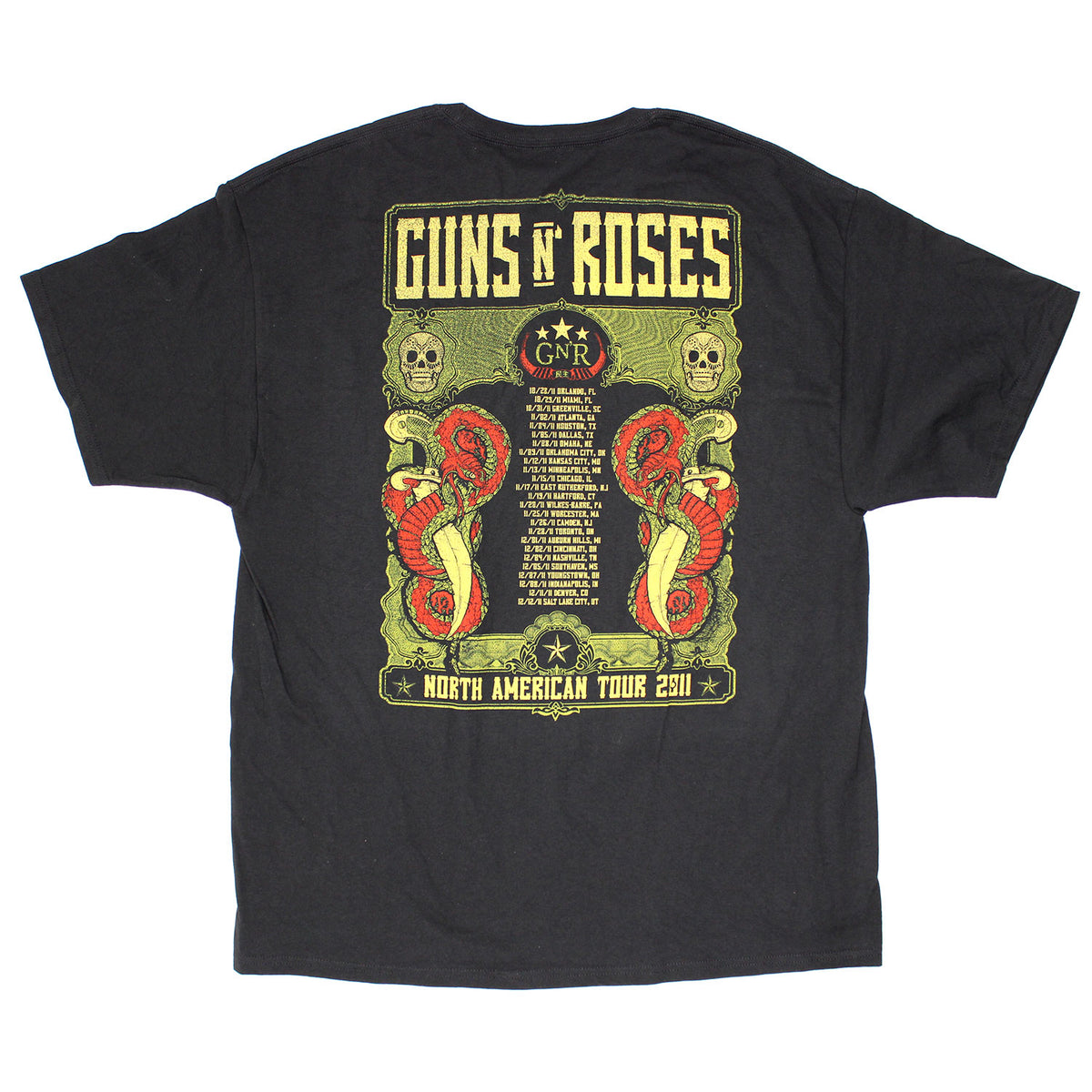 Guns N Roses Snakes & Skull 2011 Tour Fl-ut T-shirt Back