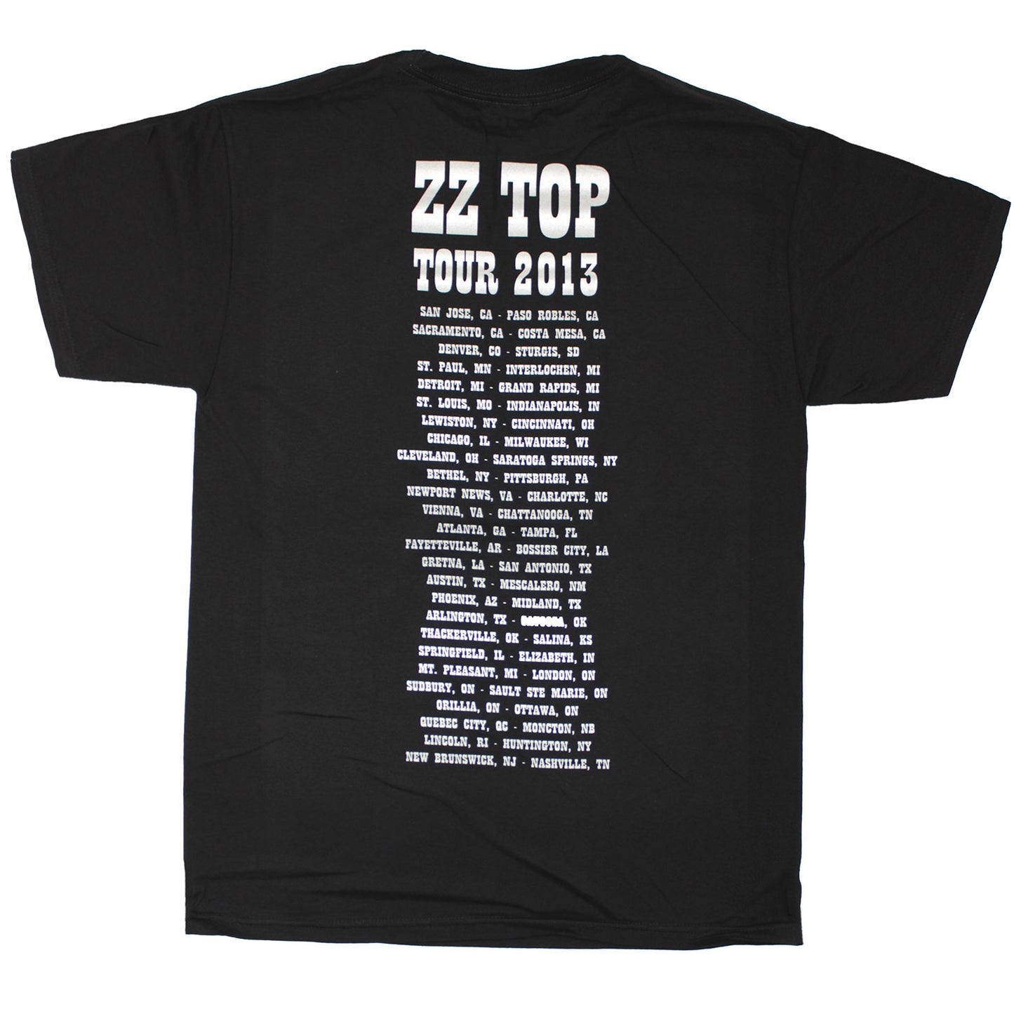 ZZ Top B&W Photo Image 2013 Tour (San Jose - Nashville) T-shirt Back