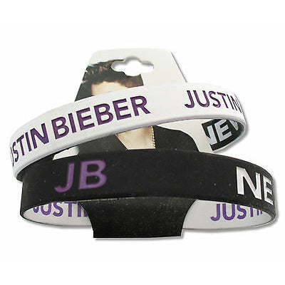 Justin Bieber Never Say Never 2 Pk B&w Reversible Rubber Wristbands Rubber Bracelet Back