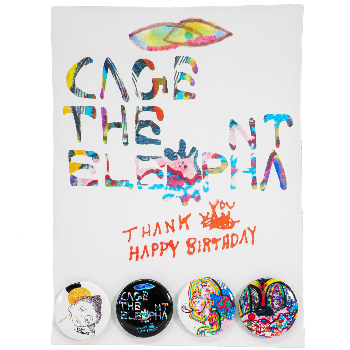 Cage The Elephant Thank You Happy Birthday Four Button Pin Set Collector Items Front