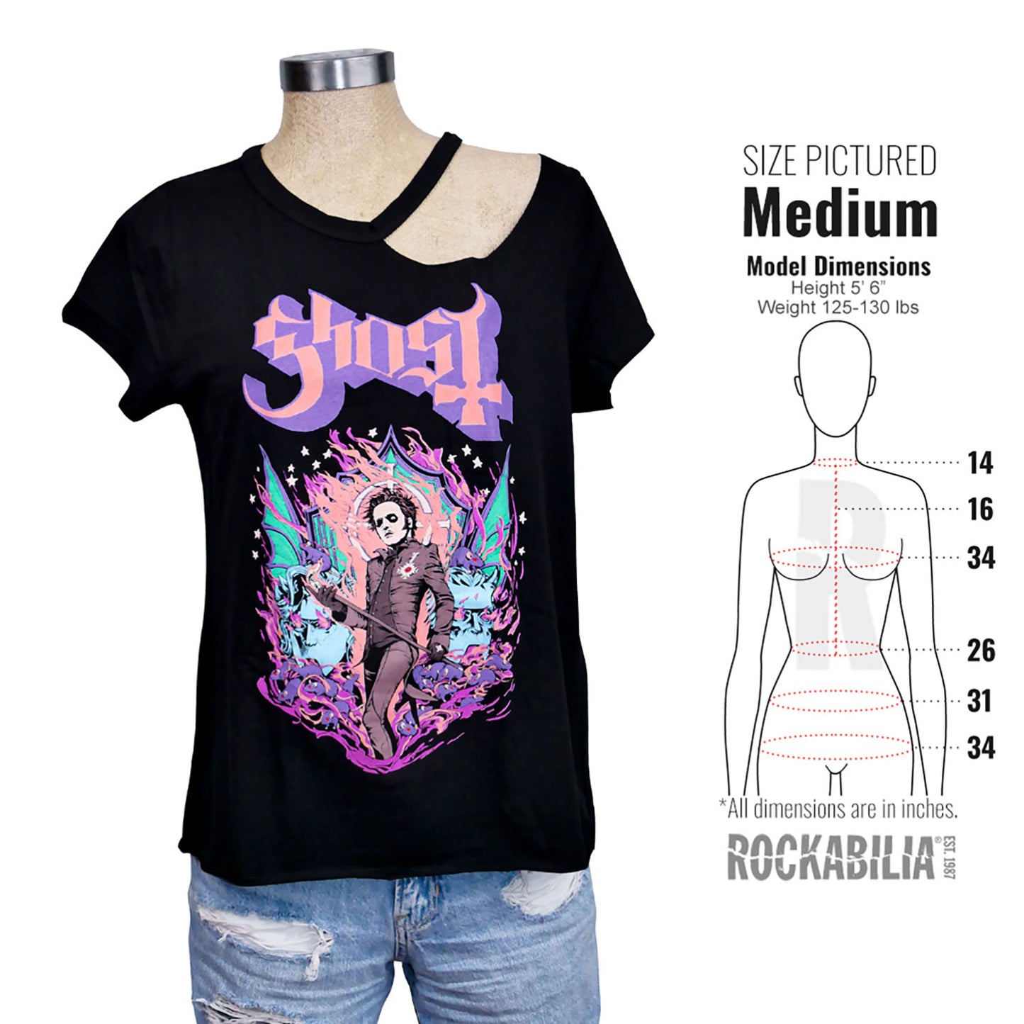 Ghost Hellfire Death 2019 N.A. Tour Junior Baby Doll with Torn Collar Junior Top Alt 3
