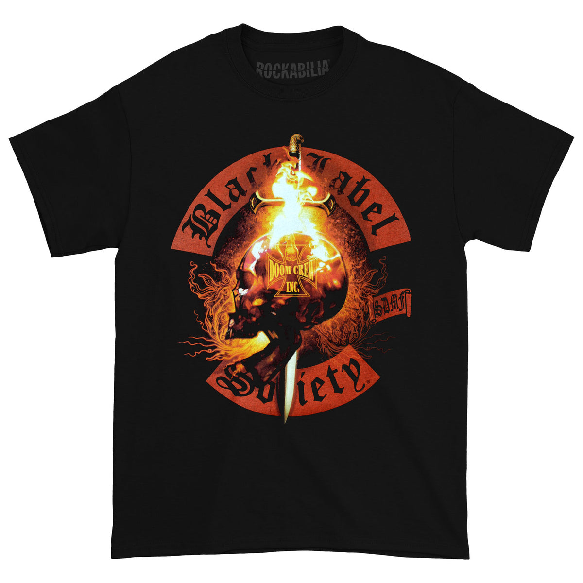 Black Label Society Doom Crew Inc. Flaming Skull SDMF Logo T-shirt Front