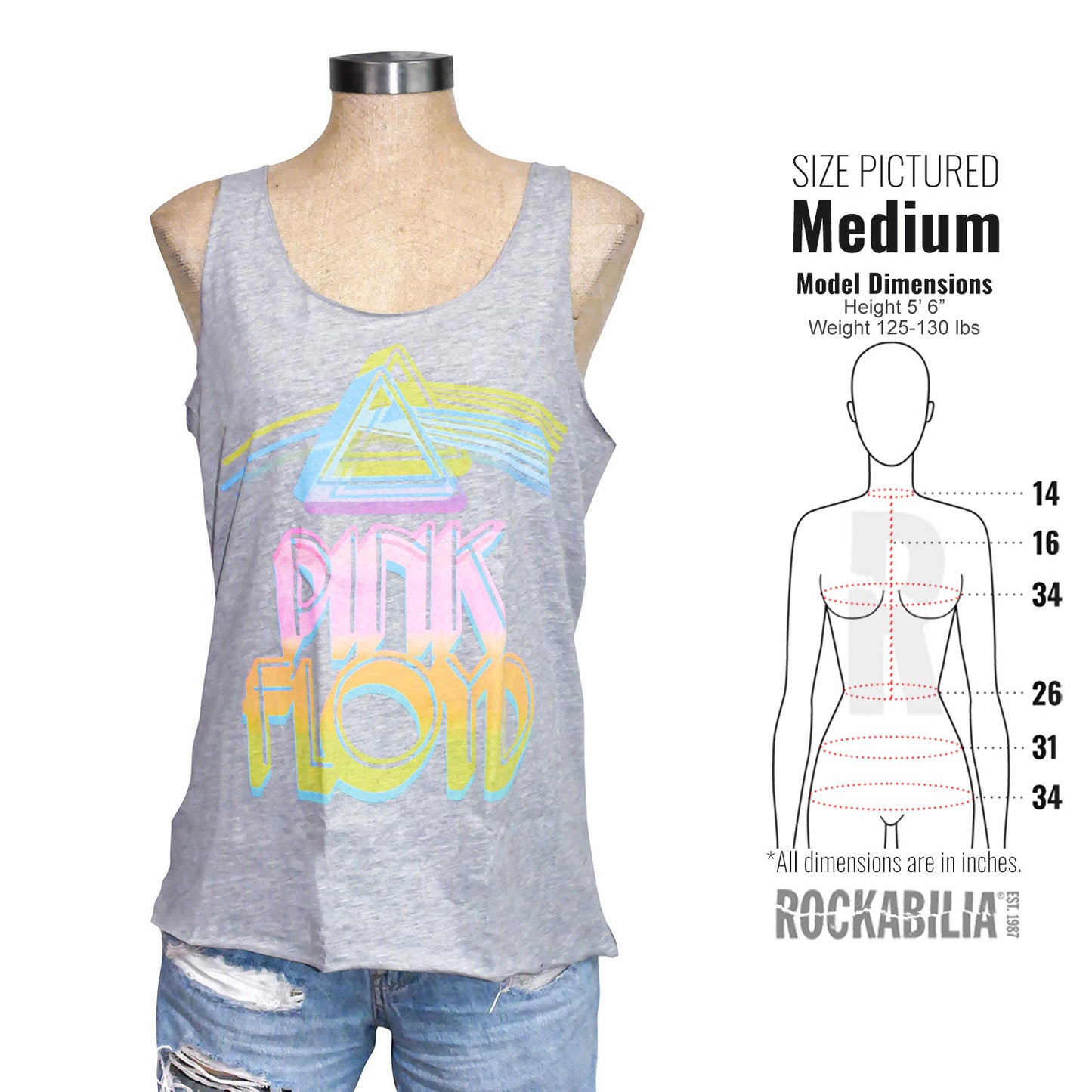 Pink Floyd Vintage Distressed Gradient Stacked Prism & Logo Junior Top Alt 3
