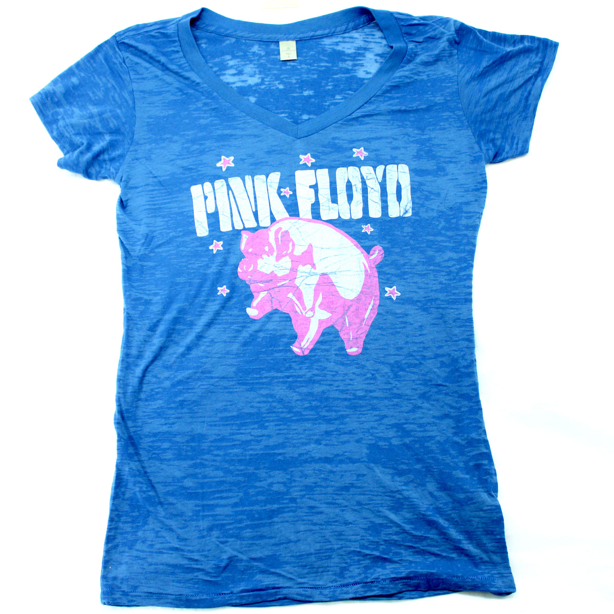 Pink Floyd Vintage Distressed Flying Pig Logo & Stars Junior Top Front