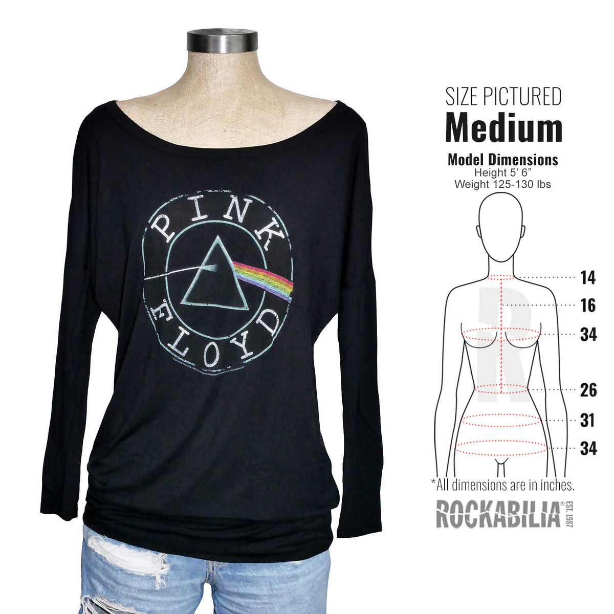 Pink Floyd Vintage Distressed Circle Prism Logo Junior Top Alt 3