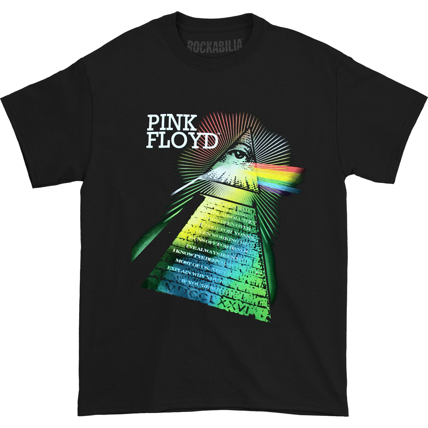Pink Floyd All Seeing Eye Prism With Rays Logo & Lyrics T-shirt Front