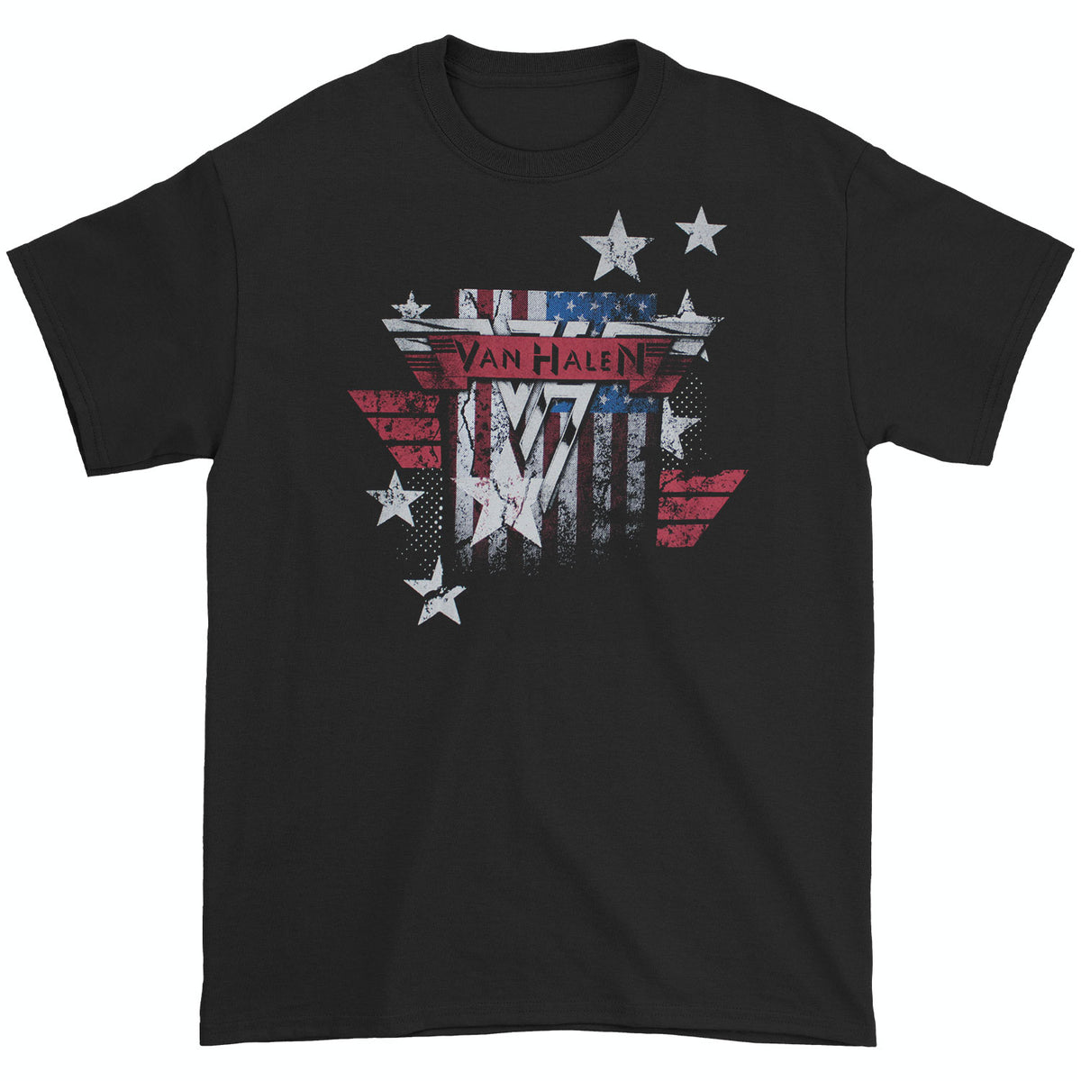 Van Halen Vintage Distressed American Flag With Logos & Stars (Tall Tee) T-shirt Tall Front