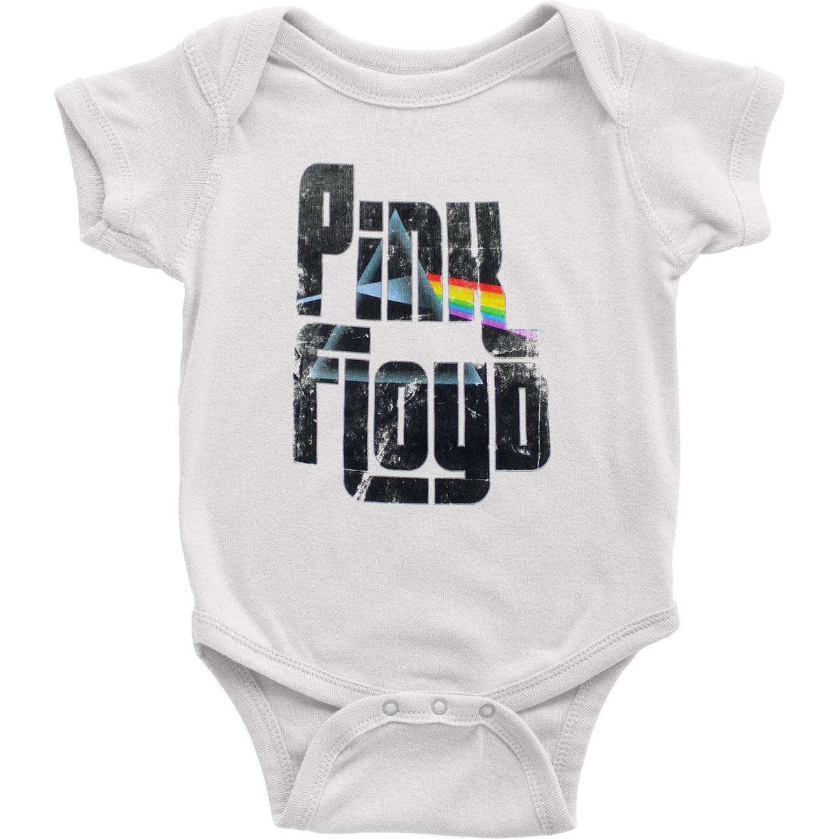 Pink Floyd Vintage Distressed Prism Within Stacked Logo Bodysuit Front