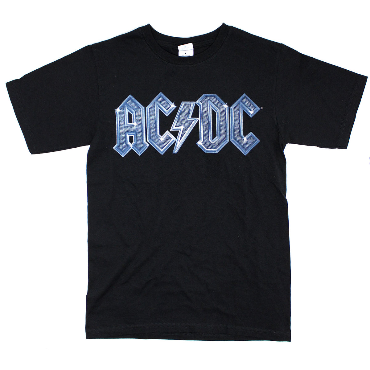 AC/DC Shiny Blue Textured Logo T-shirt Front